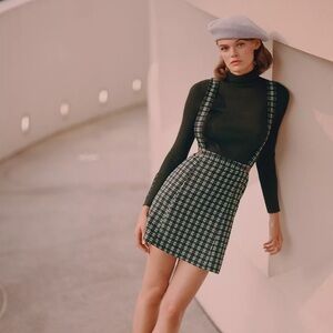 Anthropologie Maeve Green Plaid Pinafore Skirt Size 10